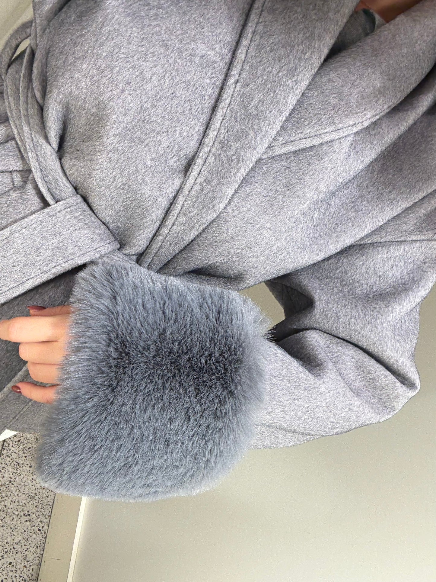 Monaco Gri Premium Kürklü Kaban