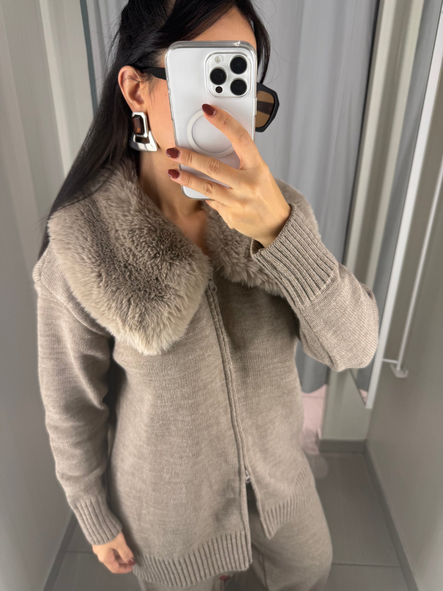 Elisa Moka Premium Kürklü Triko Takım