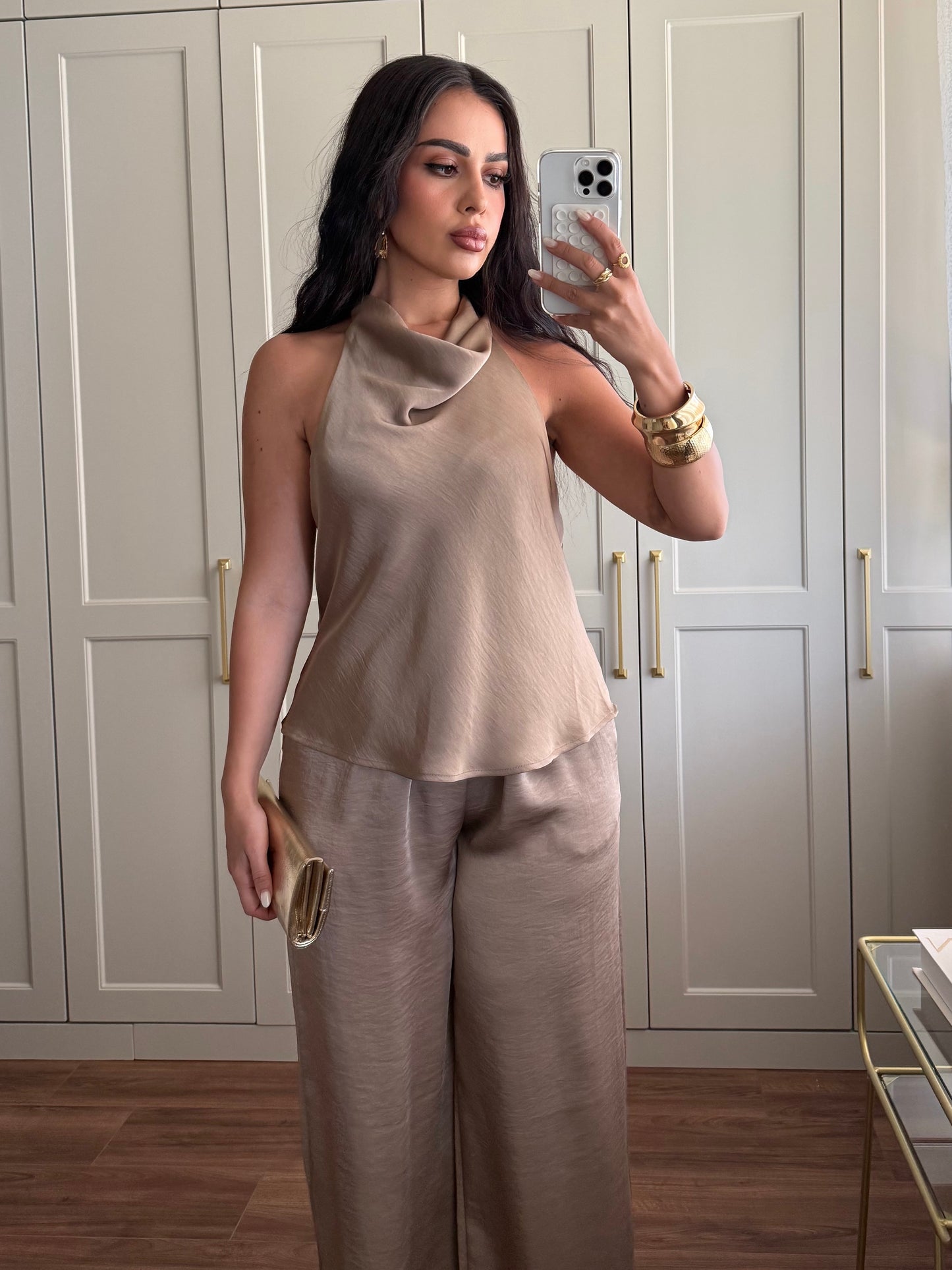 Bibi Saten Takım - Şampanya rengi