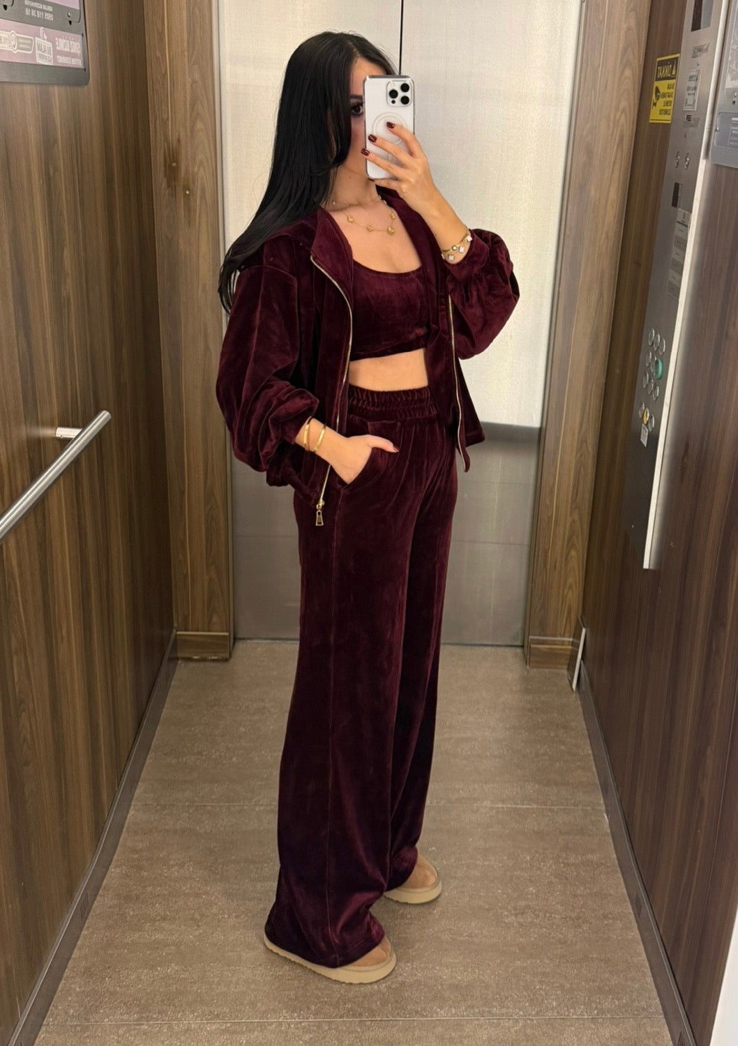 Zaina Bordo Kadife 3’lü Kombin Takımı