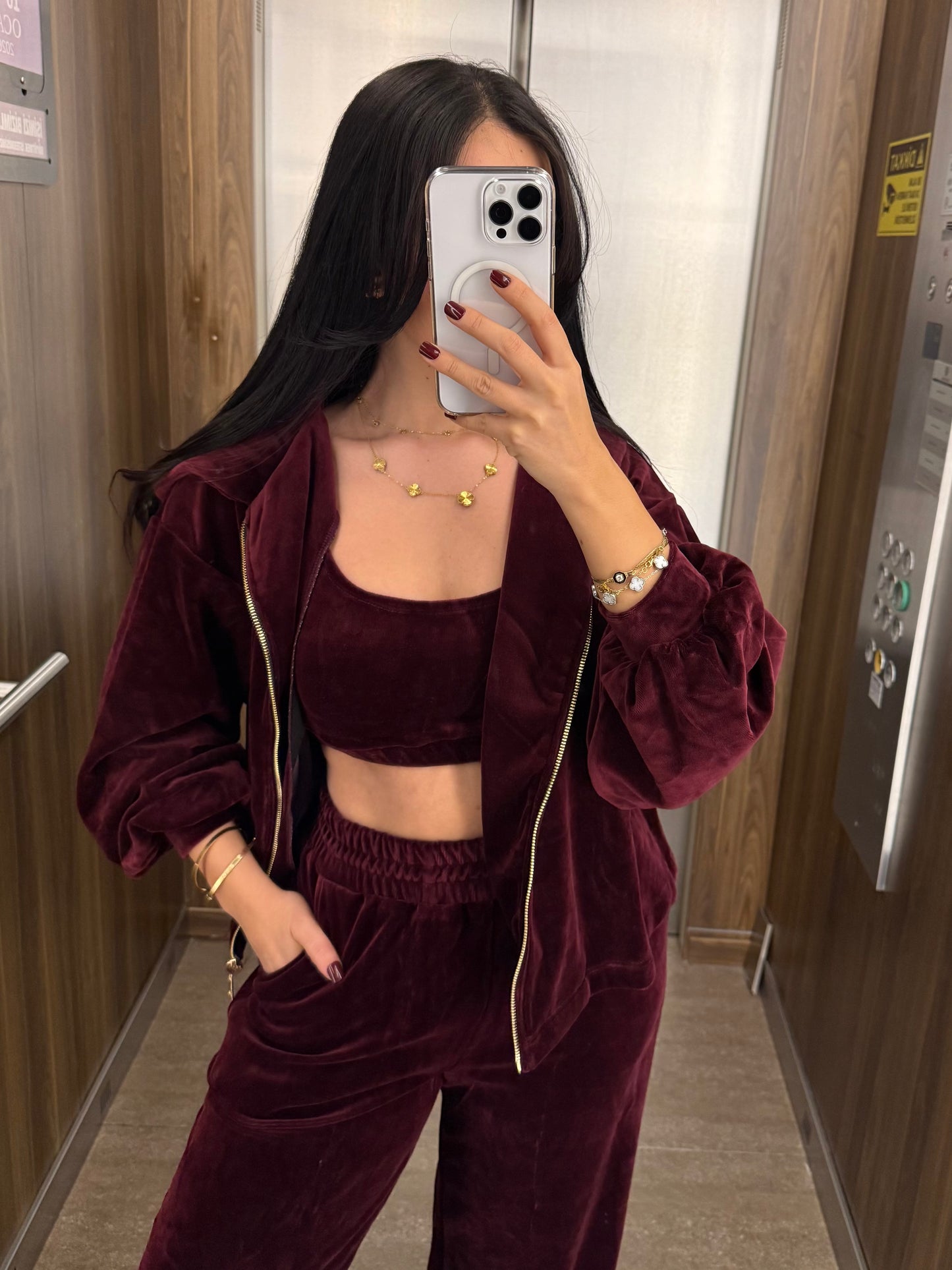 Zaina Bordo Kadife 3’lü Kombin Takımı