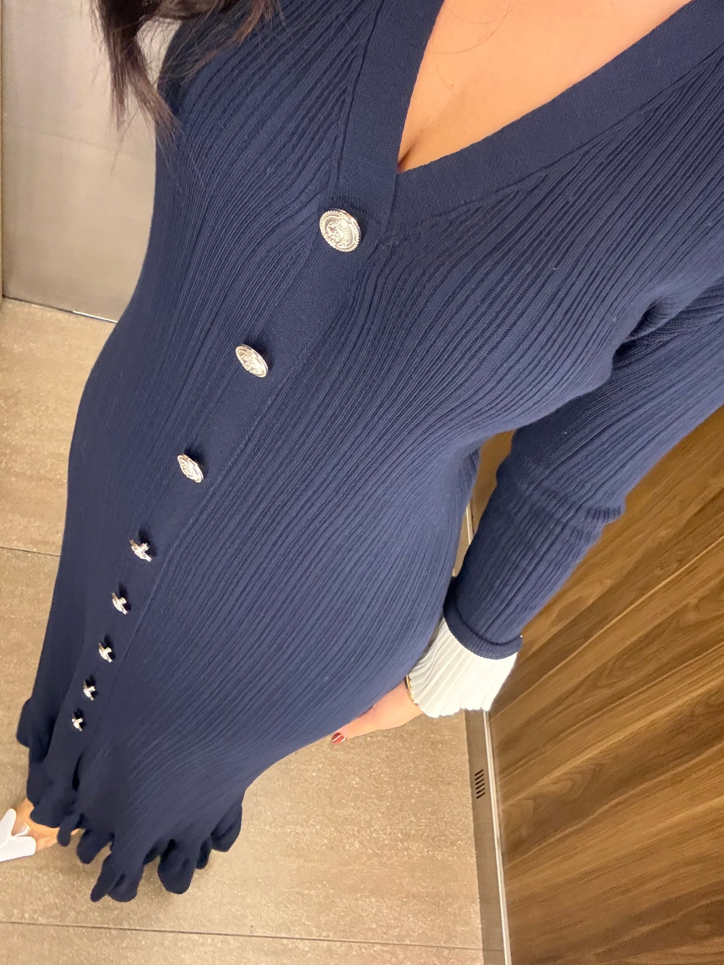 Luna Lacivert Premium Triko Elbise