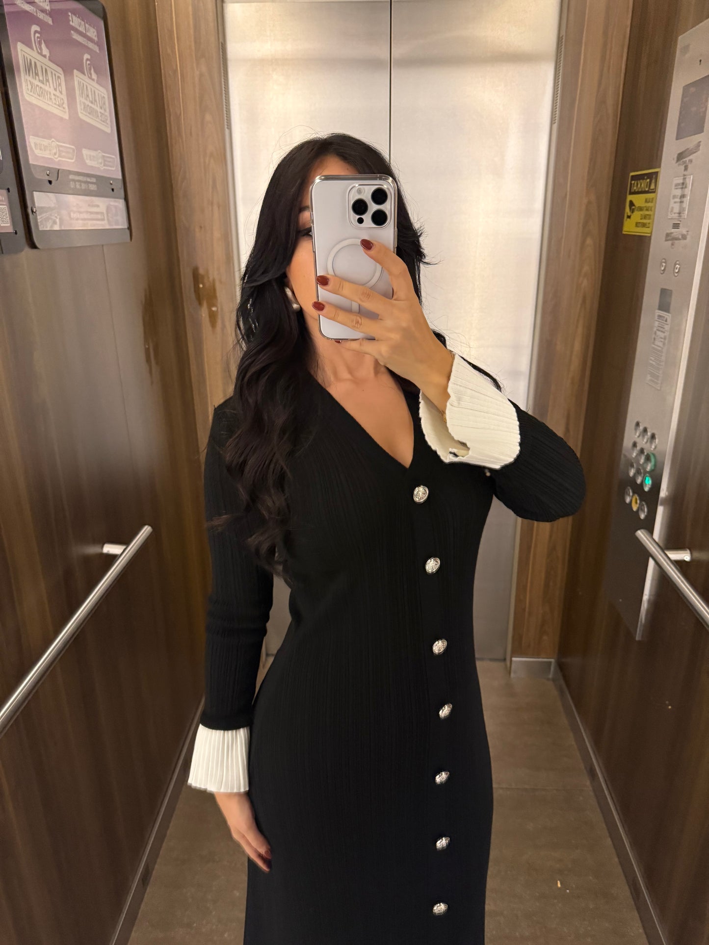 Luna Siyah Premium Triko Elbise