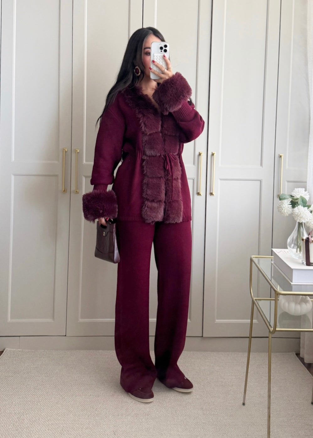 Dilek Kürklü Triko Takım-Bordo