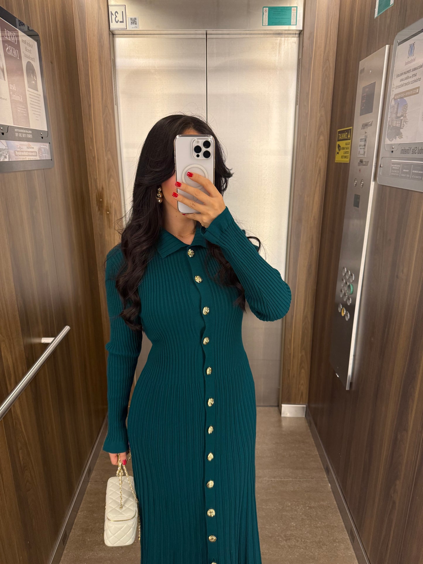 Bera Petrol Yeşili Triko Elbise