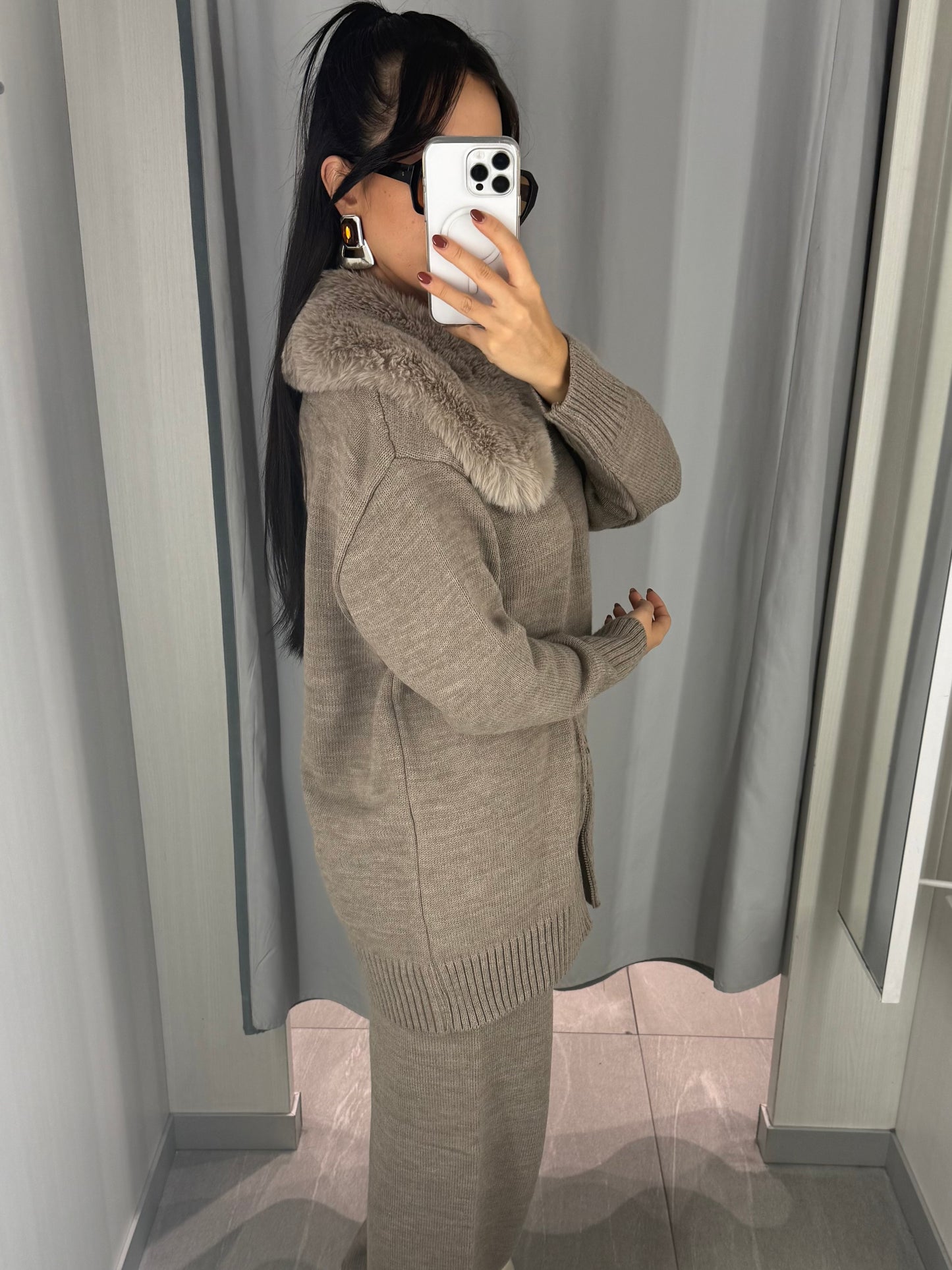 Elisa Moka Premium Kürklü Triko Takım