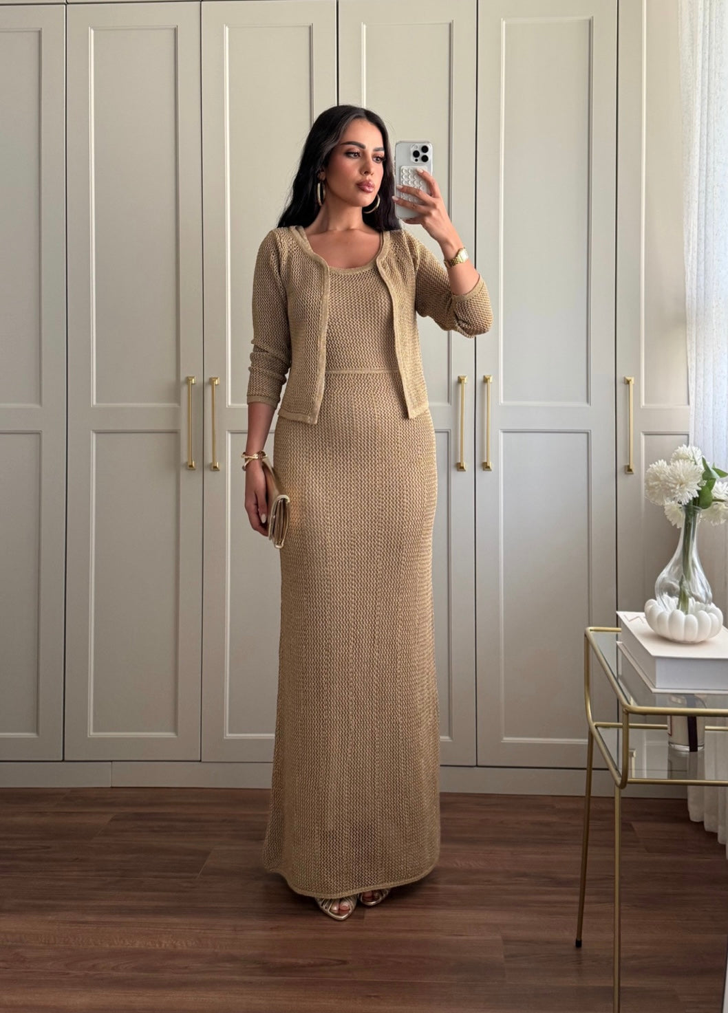 Angelina Hırka ve Elbise Takımı – Tam Astarlı-Nude