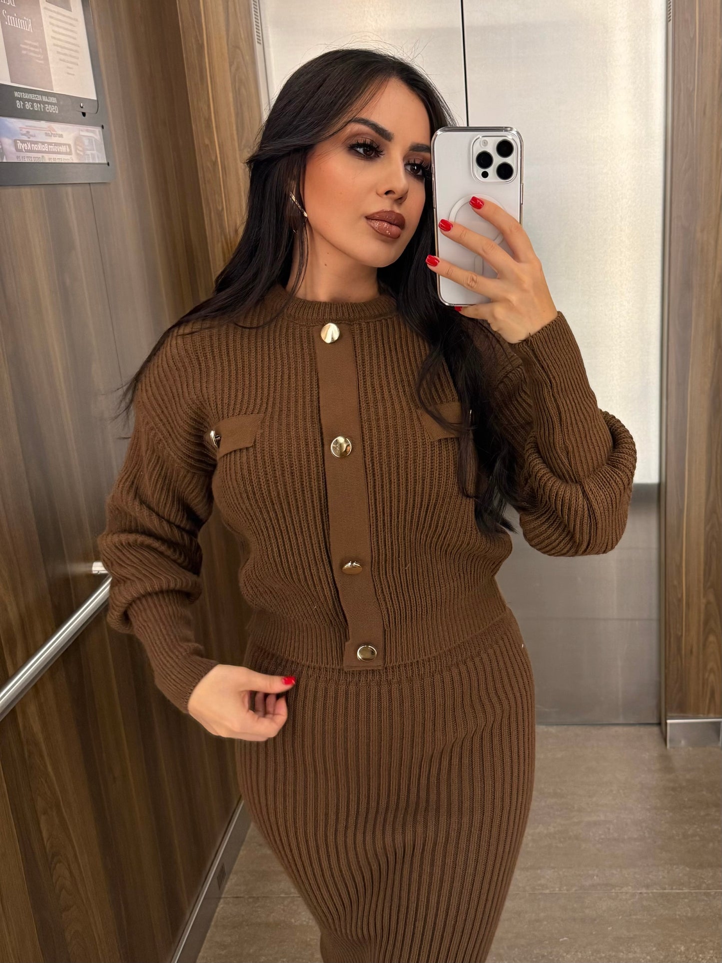 Berlin Kahverengi Triko Kazak Ve Etek Takım