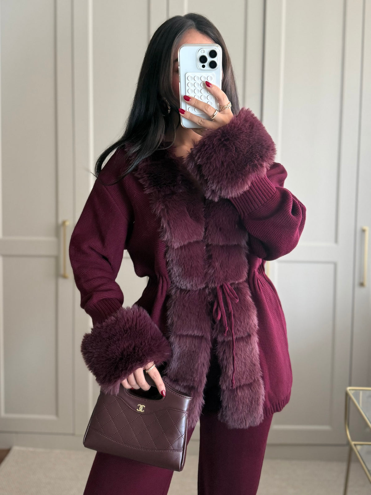 Dilek Kürklü Triko Takım-Bordo