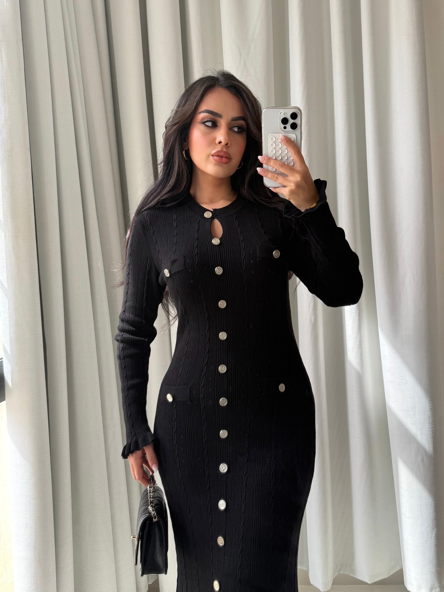 Aurora Uzun Kollu Premium Elbise - Siyah