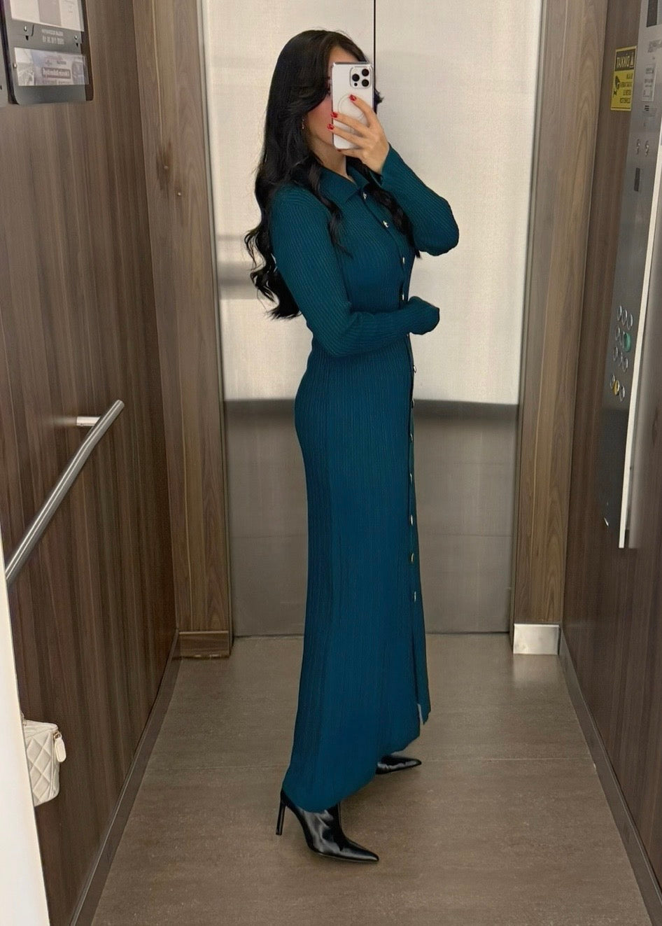 Bera Petrol Yeşili Triko Elbise