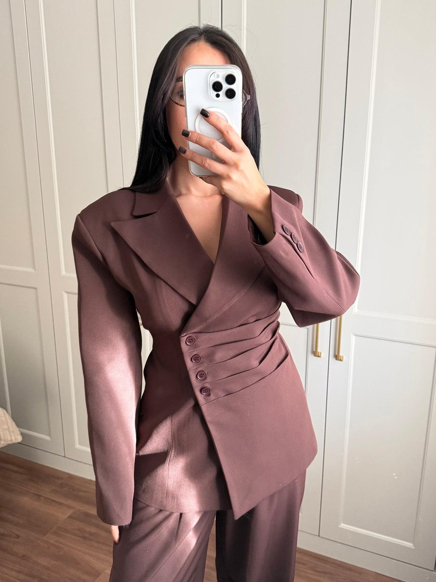 Wendy Bel Büzgülü Blazer Takımı-kahverengi