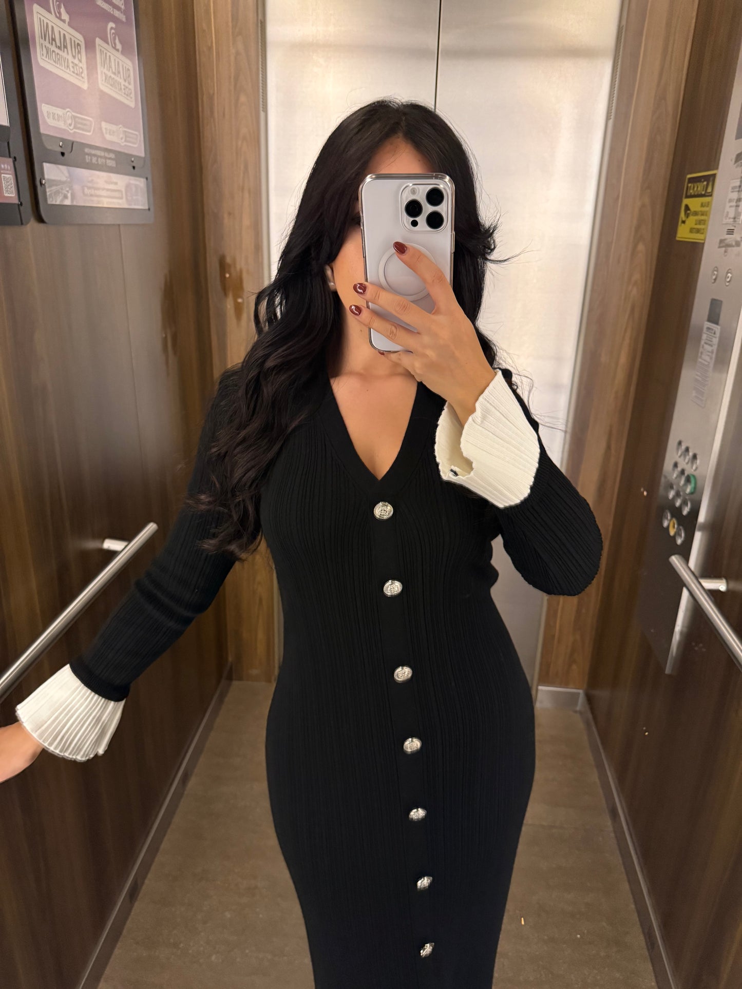 Luna Siyah Premium Triko Elbise