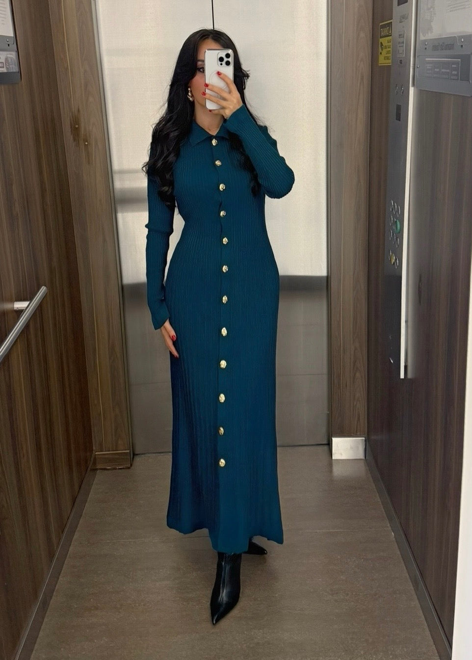 Bera Petrol Yeşili Triko Elbise