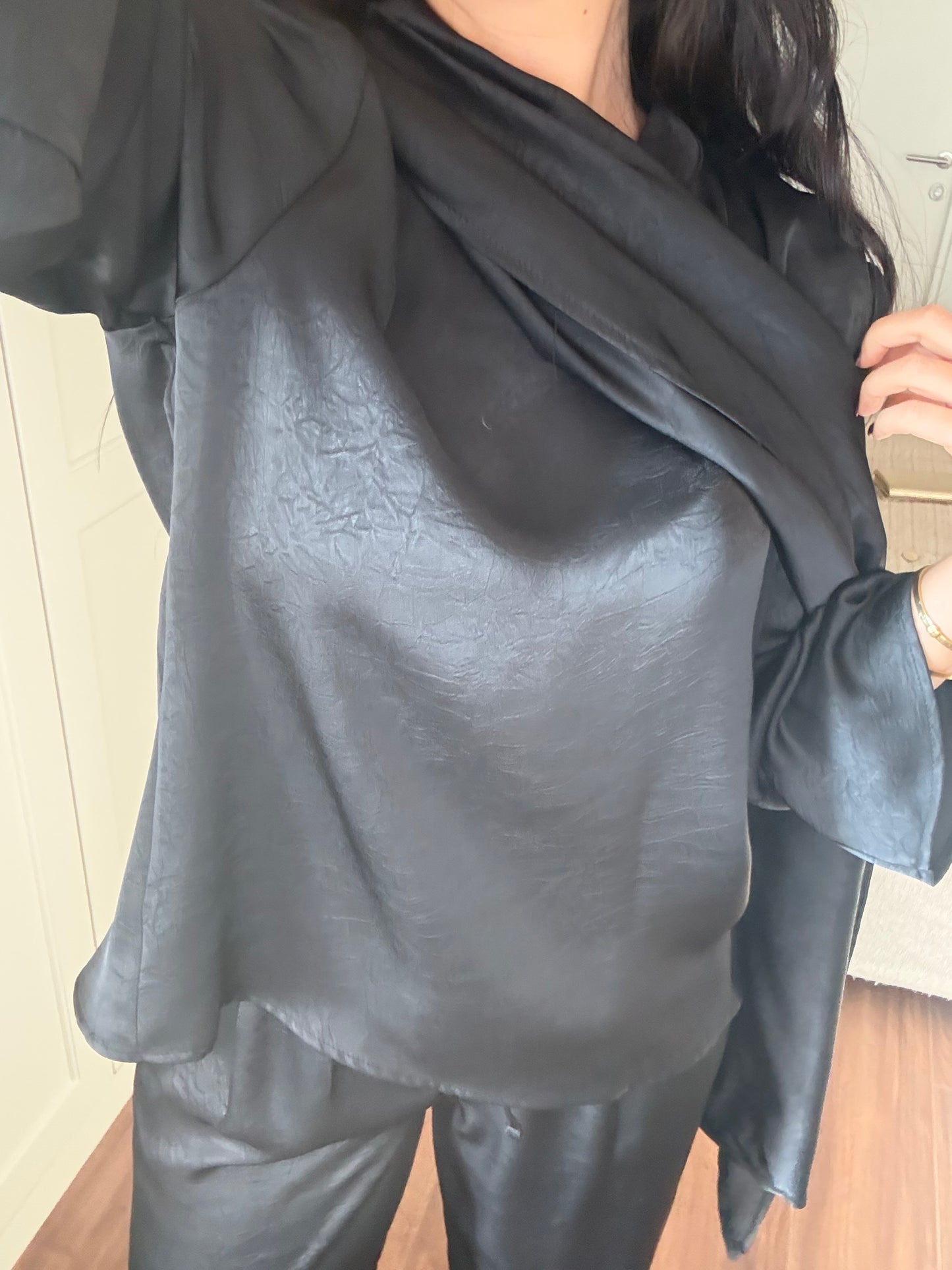 Dubai Saten Şal Takım -Siyah