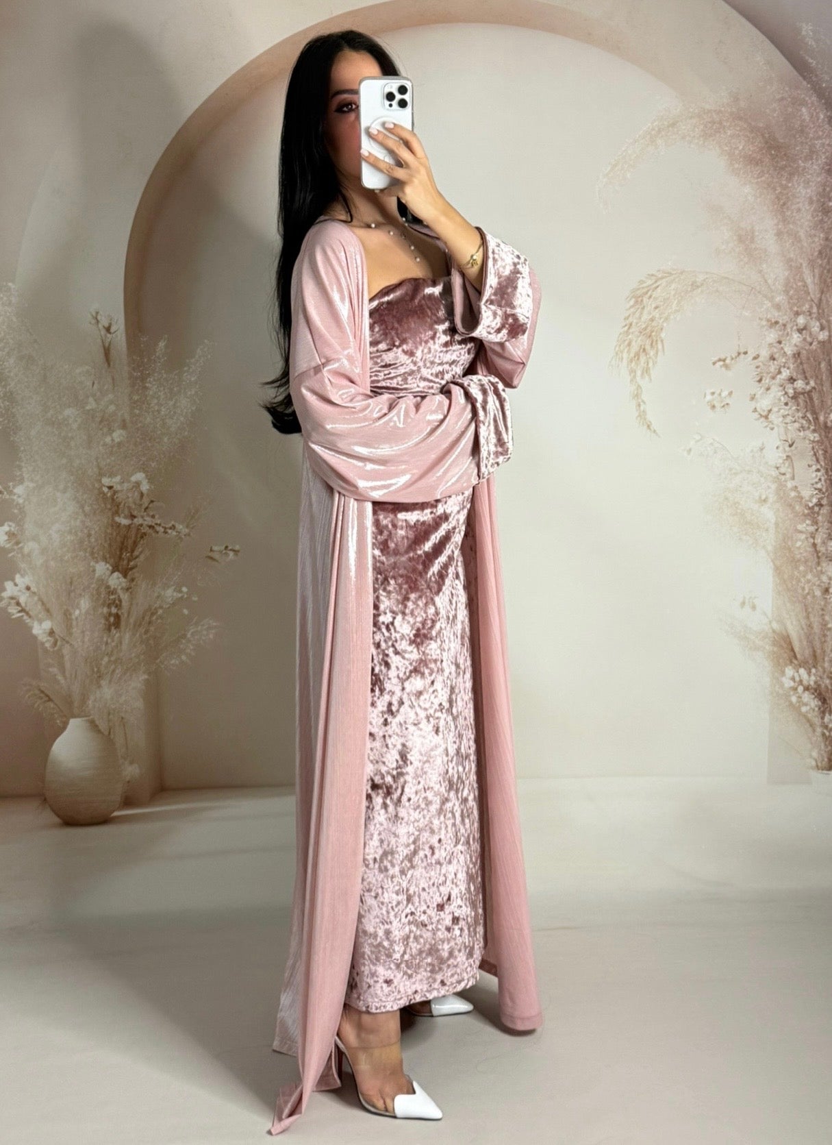 Ramazan Pelerinli Elbise Takımı – Pembe