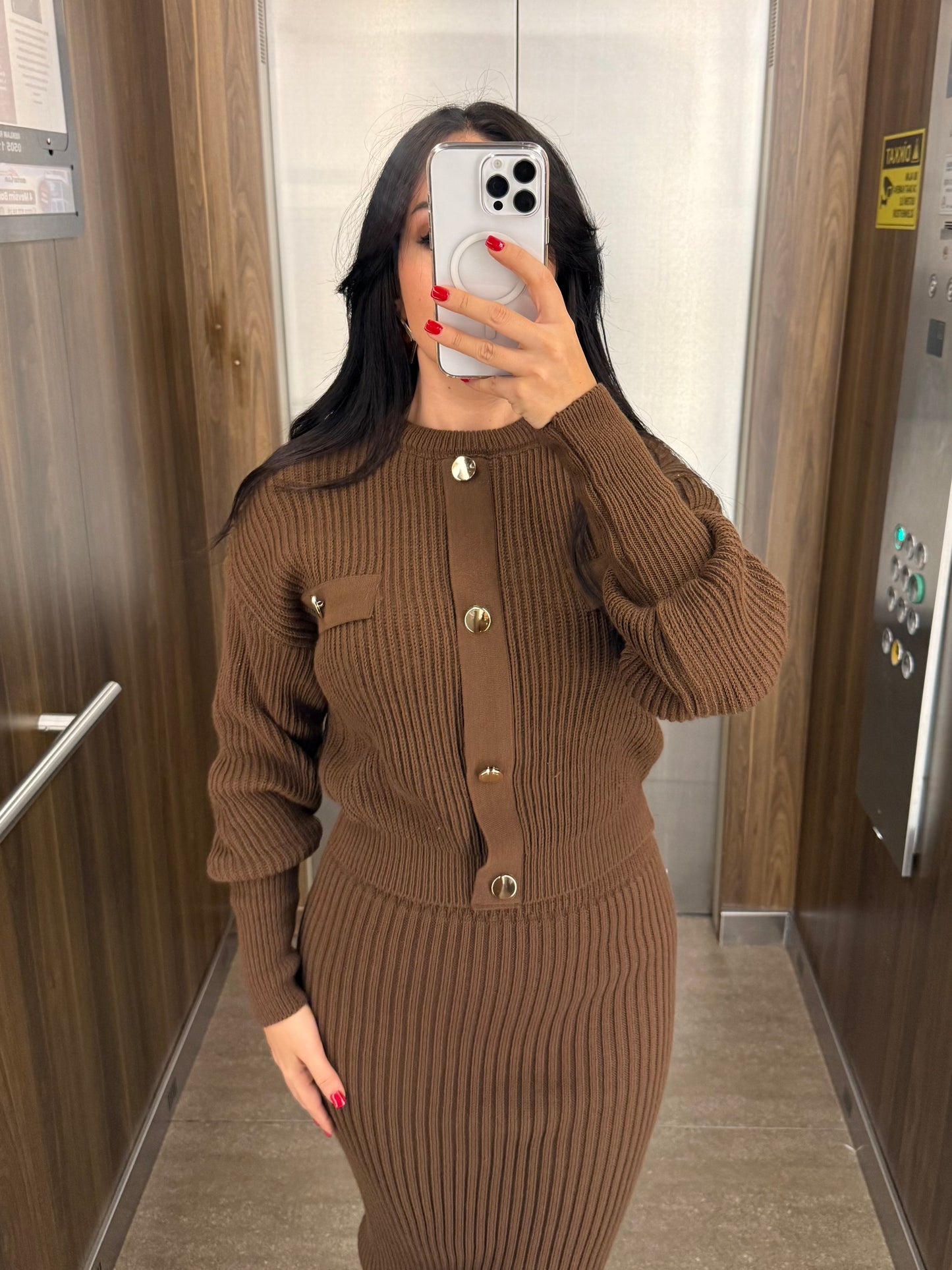 Berlin Kahverengi Triko Kazak Ve Etek Takım