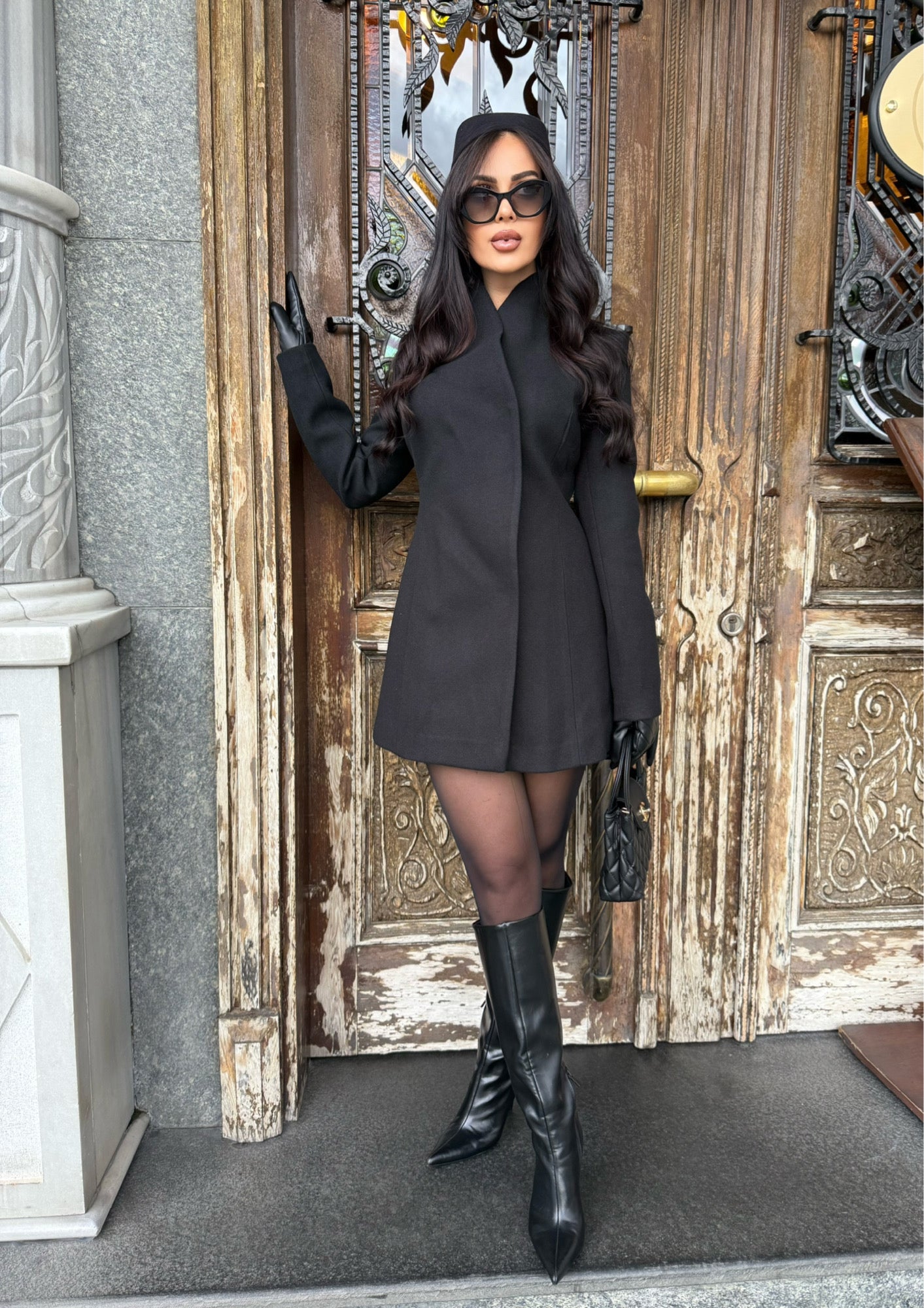 Cannes Siyah Kaşe Kaban