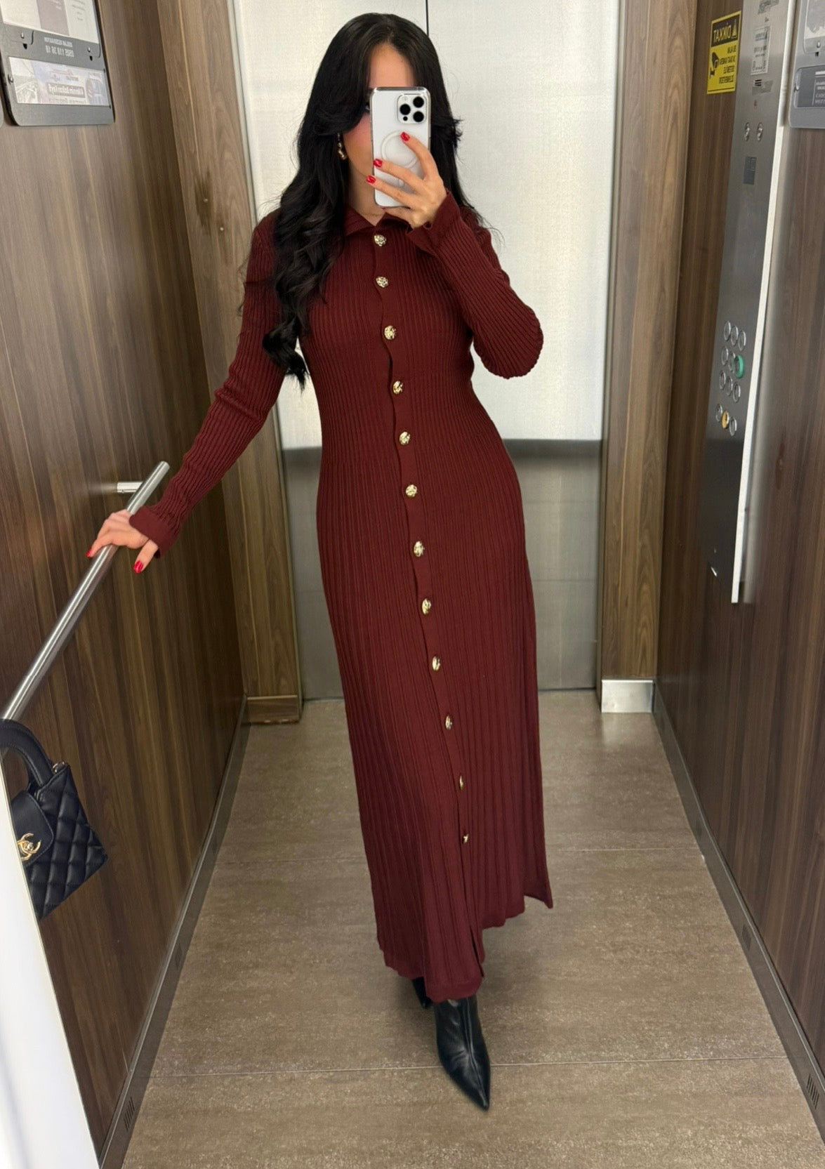 Bera Bordo Triko Elbise