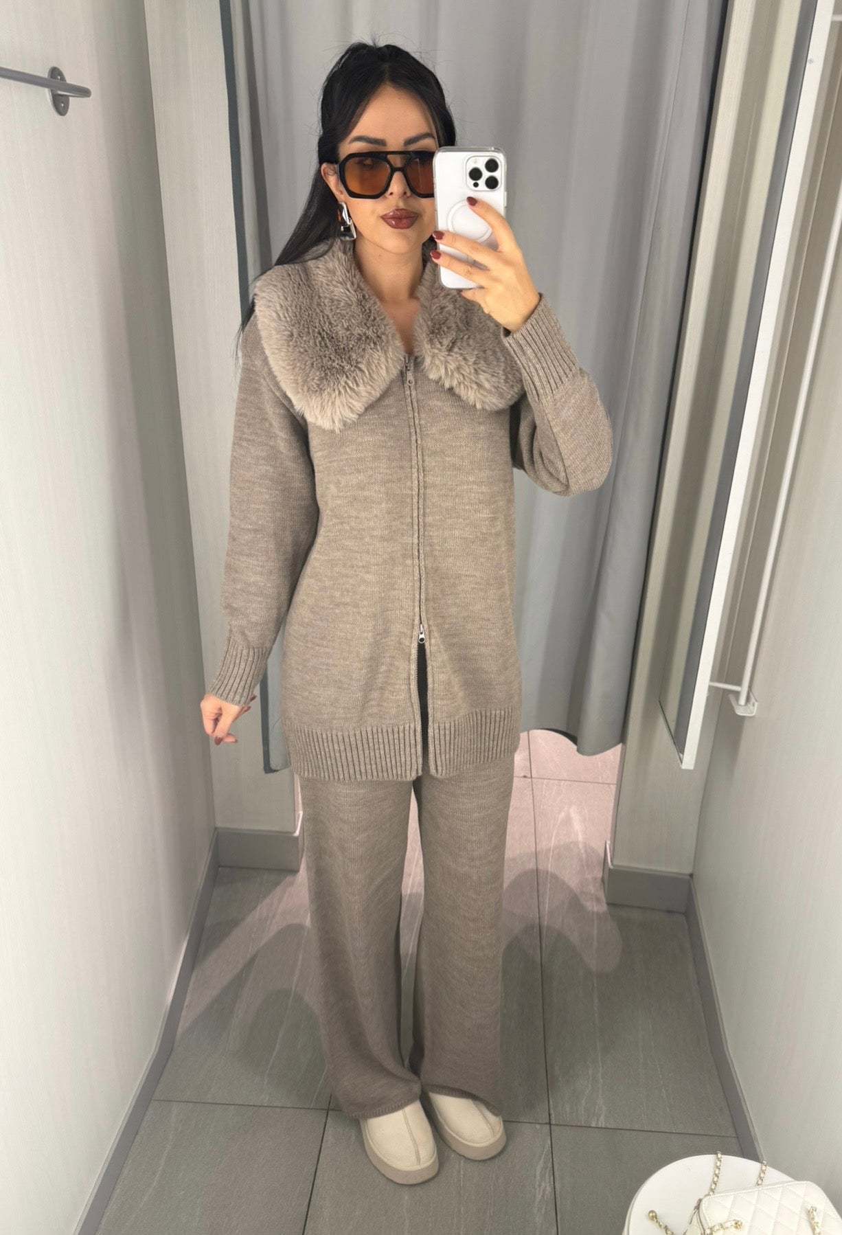 Elisa Moka Premium Kürklü Triko Takım