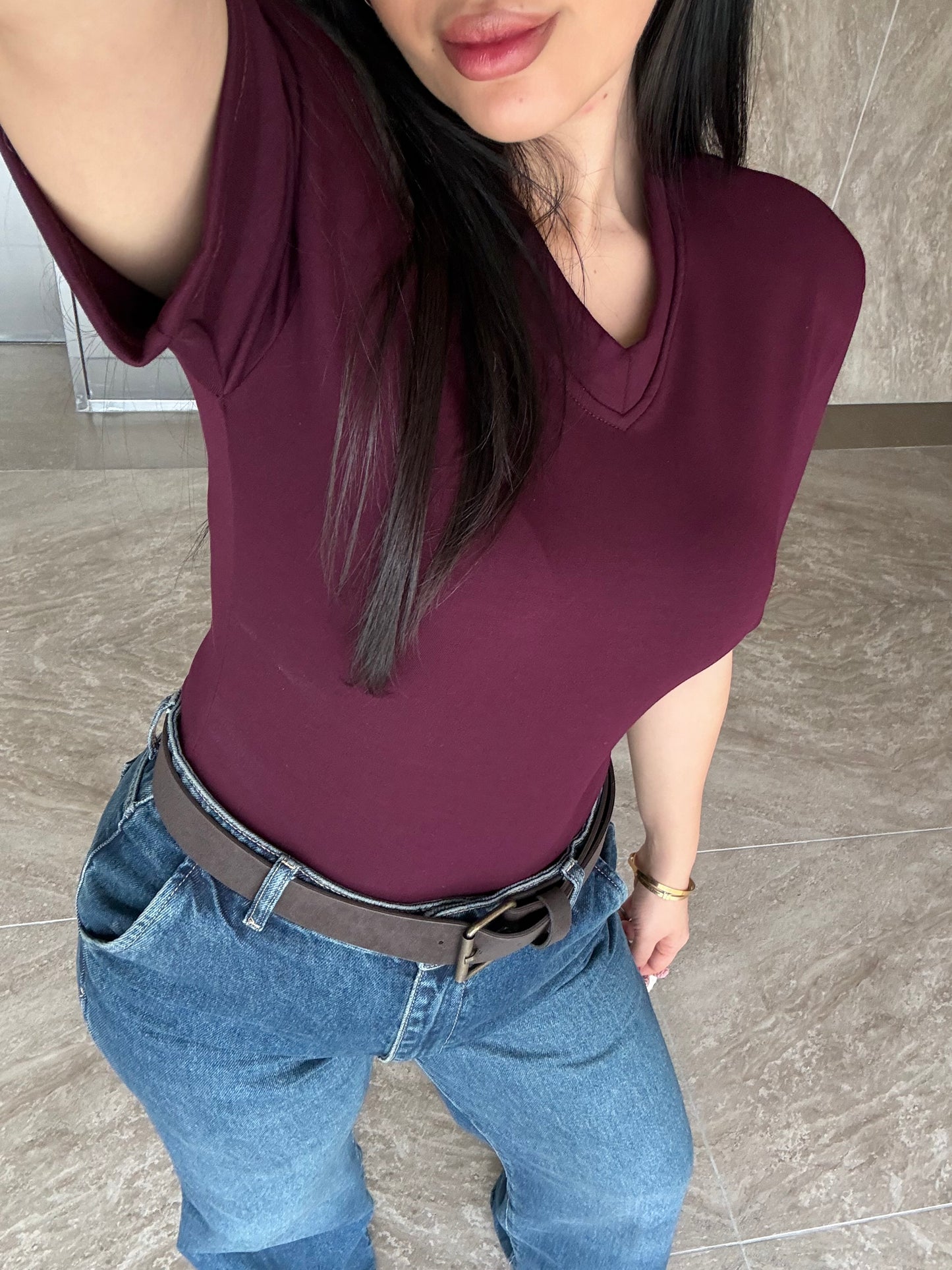 Vatkalı Bodysuit-Bordo