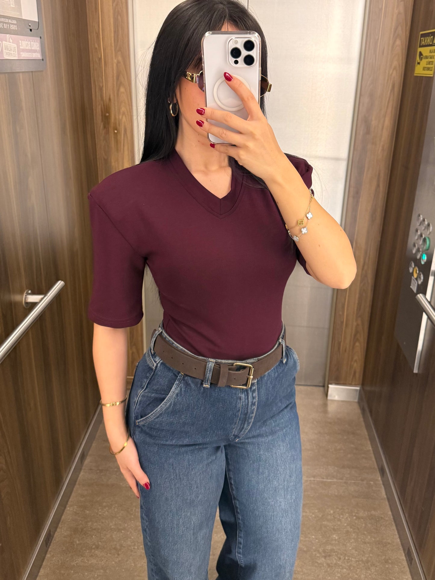 Vatkalı Bodysuit-Bordo