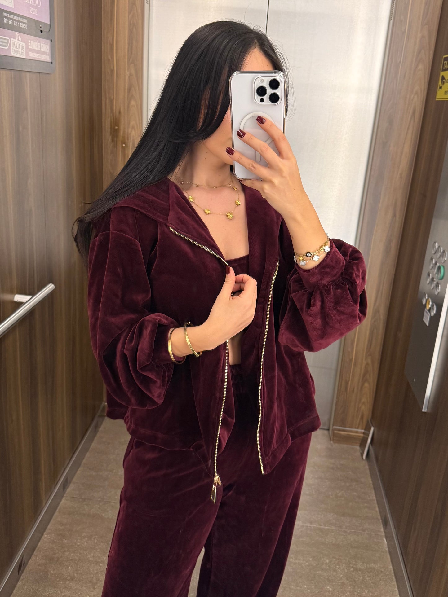 Zaina Bordo Kadife 3’lü Kombin Takımı