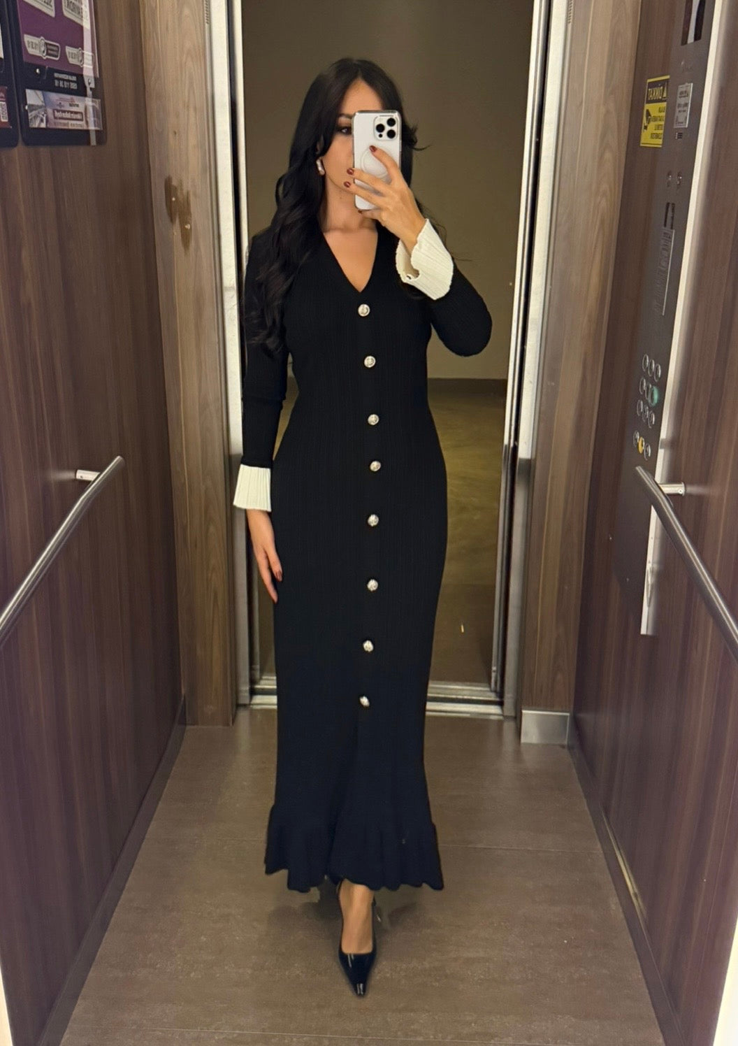 Luna Siyah Premium Triko Elbise