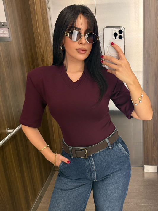 Vatkalı Bodysuit-Bordo