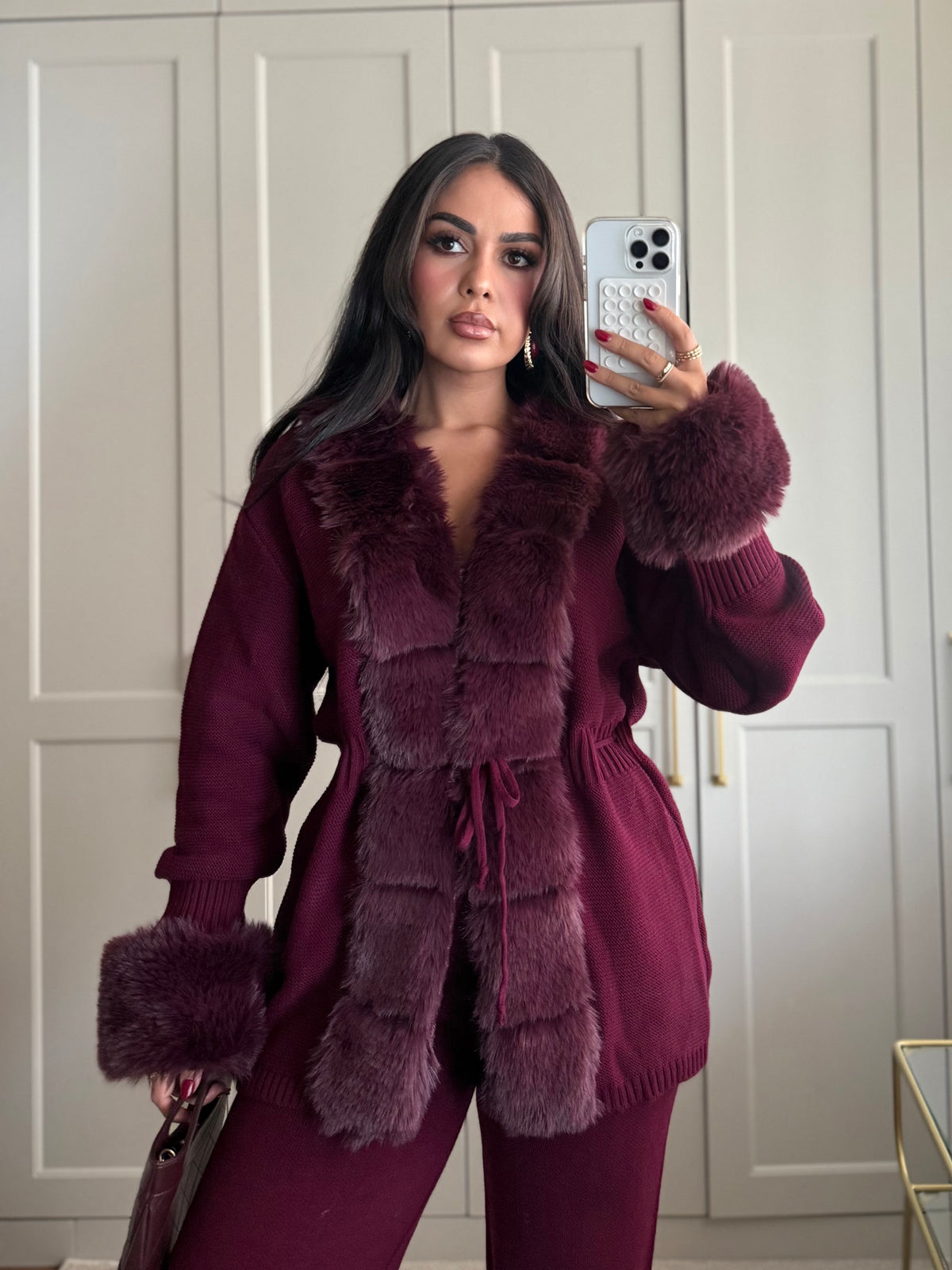 Dilek Kürklü Triko Takım-Bordo