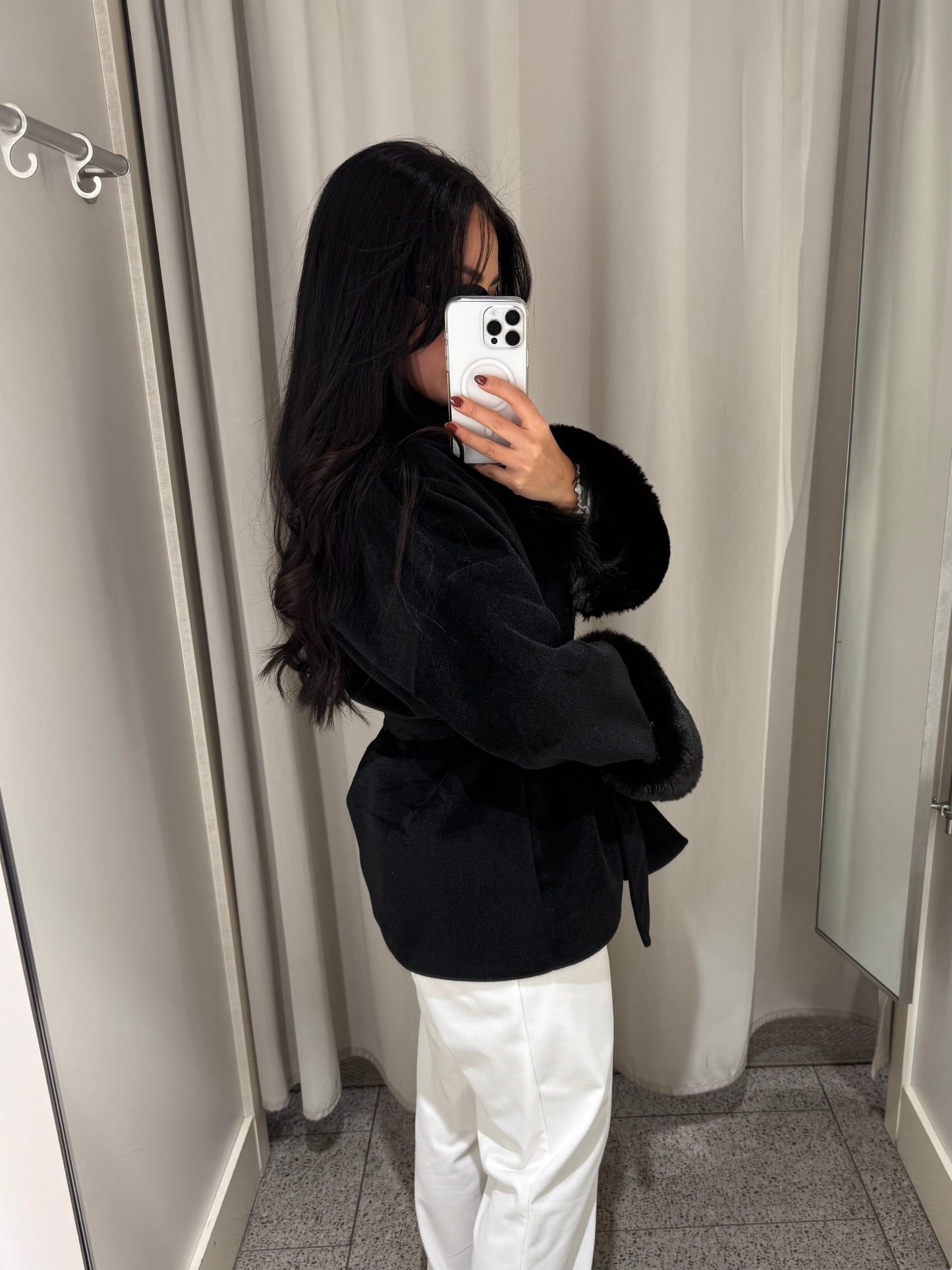 Monaco Siyah Premium Kürklü Kaban