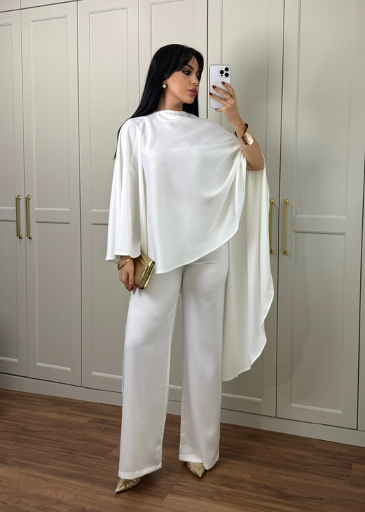 Amalia Saten Tasarım Takım-Beyaz