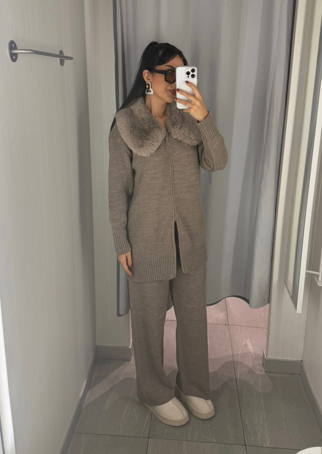 Elisa Moka Premium Kürklü Triko Takım