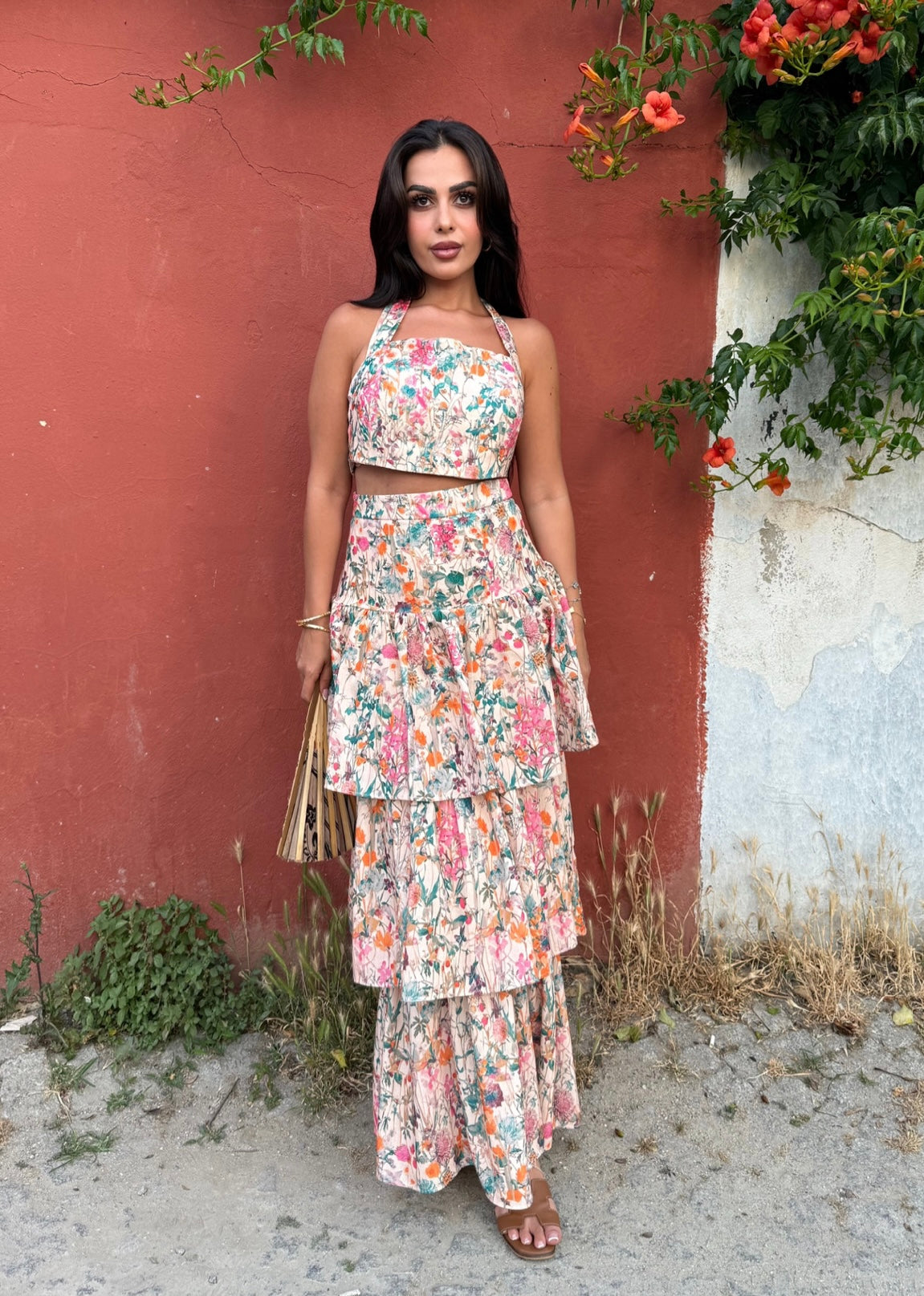 Esmeralda Takımı Keten Etek ve Üst Takımı