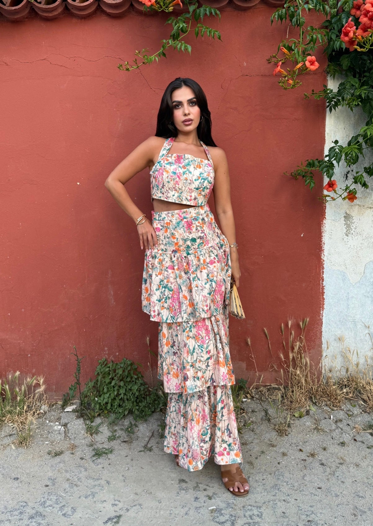 Esmeralda Takımı Keten Etek ve Üst Takımı