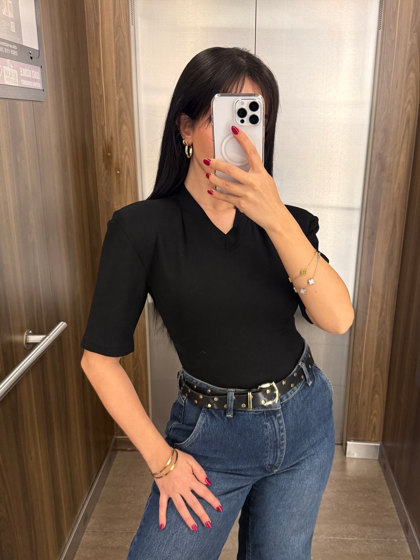 Vatkalı Bodysuit-Siyah