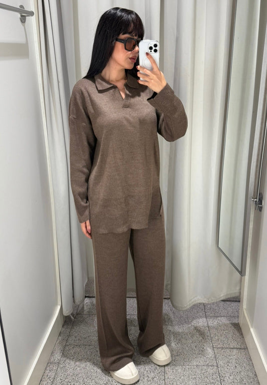 Buse Kahverengi Basic Triko Takım