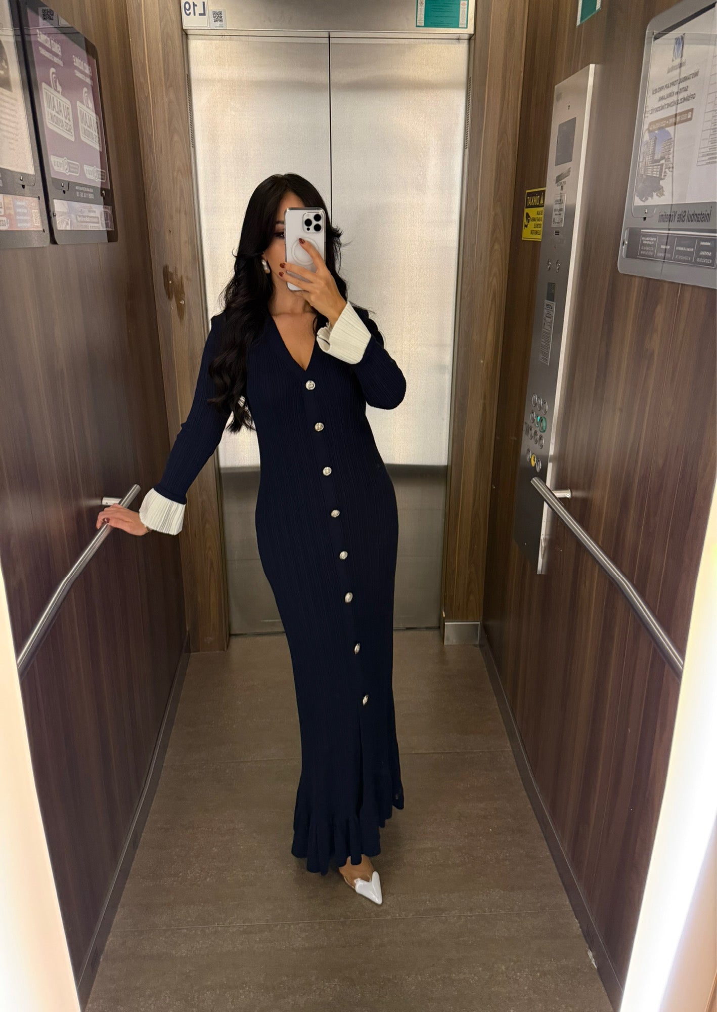 Luna Lacivert Premium Triko Elbise