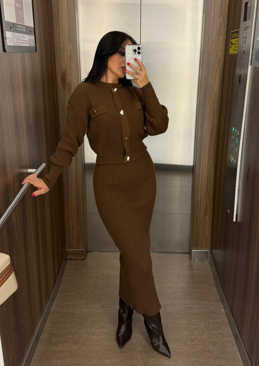 Berlin Kahverengi Triko Kazak Ve Etek Takım