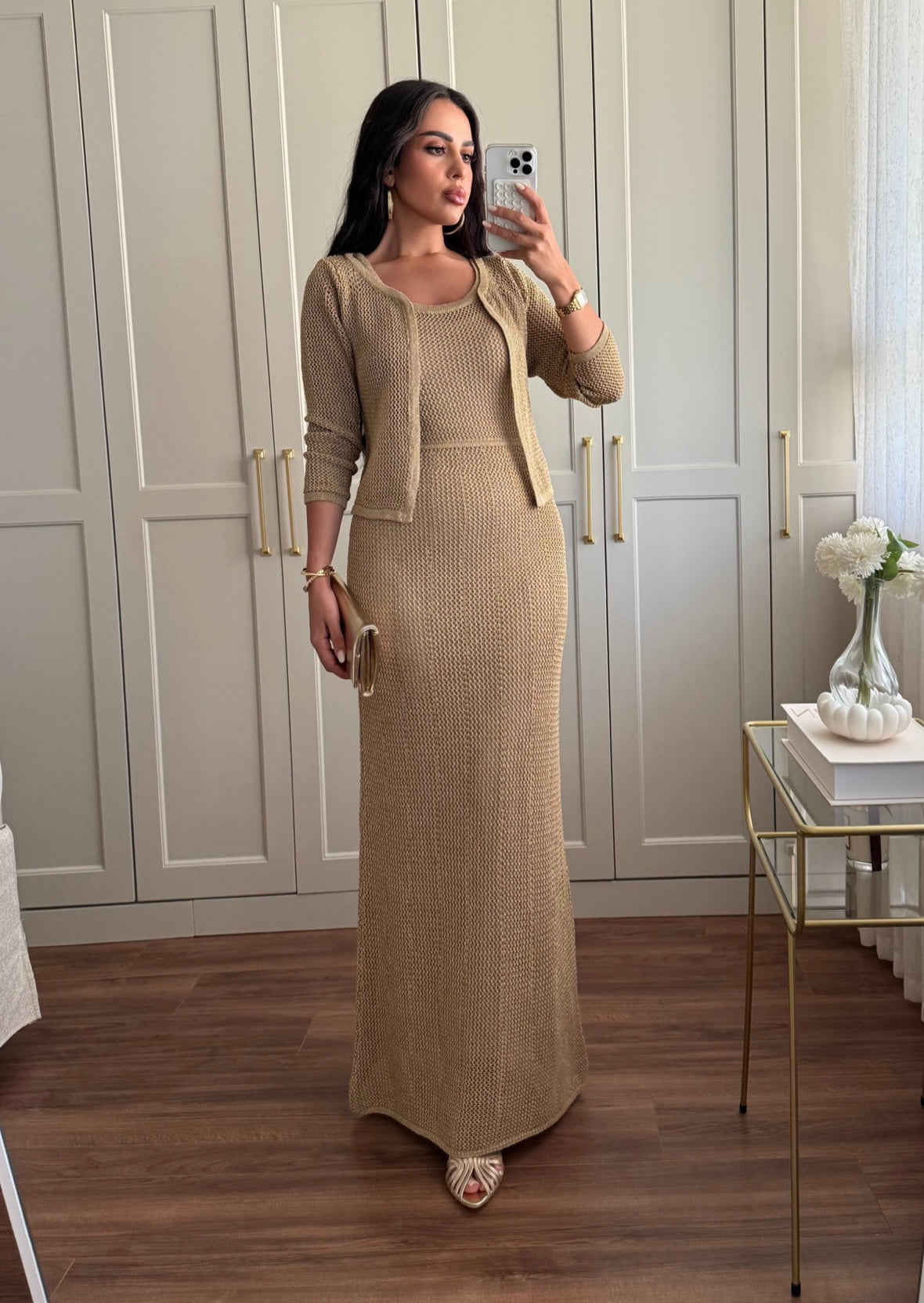 Angelina Hırka ve Elbise Takımı – Tam Astarlı-Nude