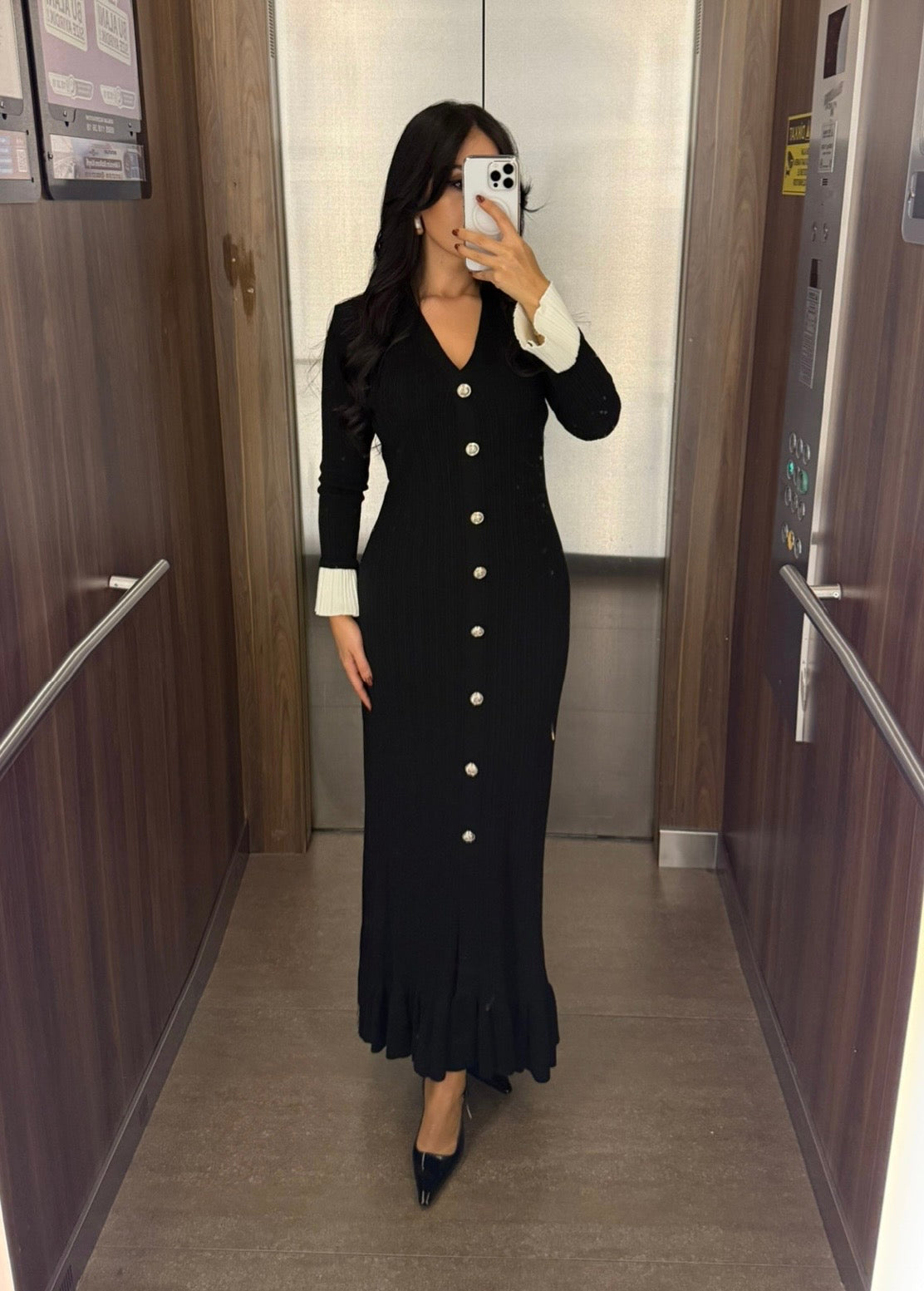 Luna Siyah Premium Triko Elbise