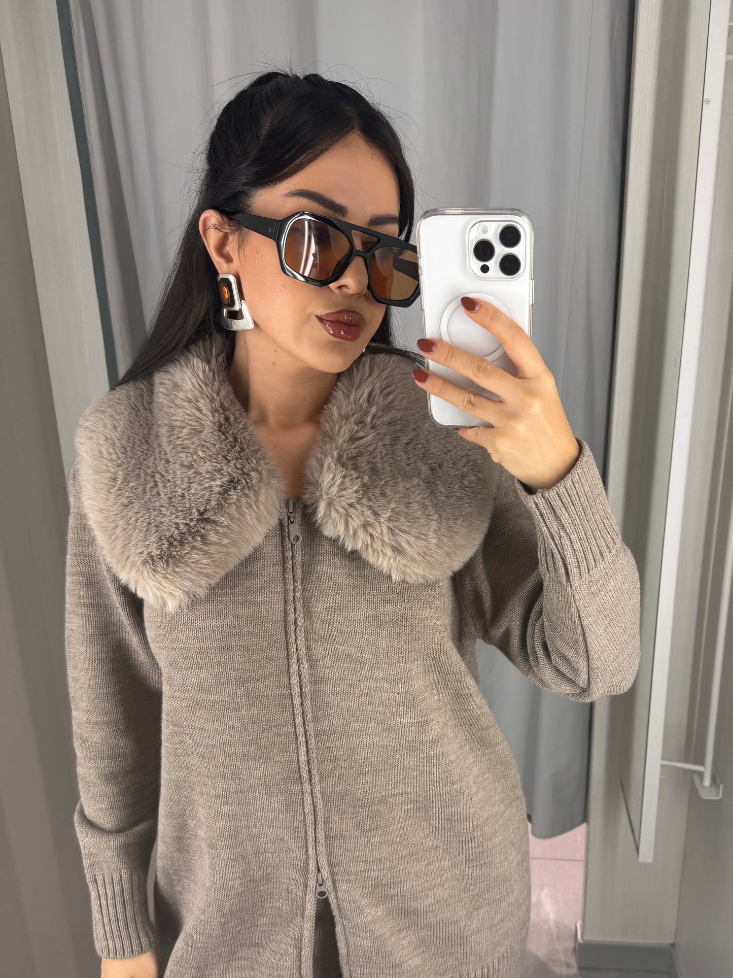 Elisa Moka Premium Kürklü Triko Takım