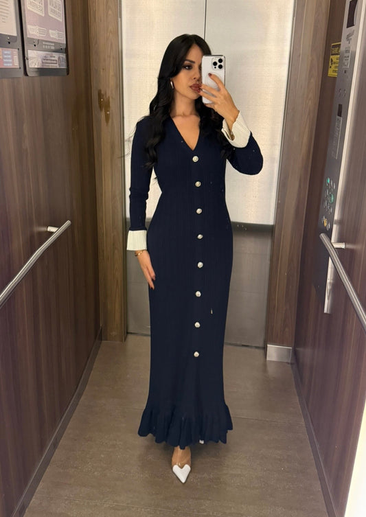 Luna Lacivert Premium Triko Elbise