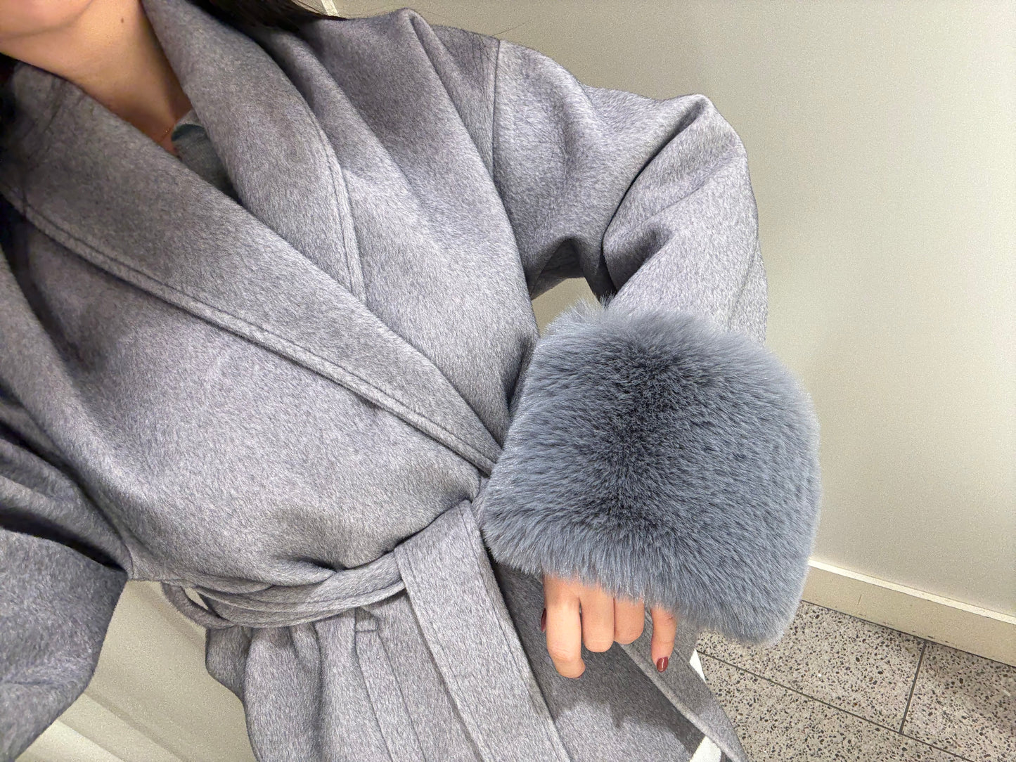 Monaco Gri Premium Kürklü Kaban