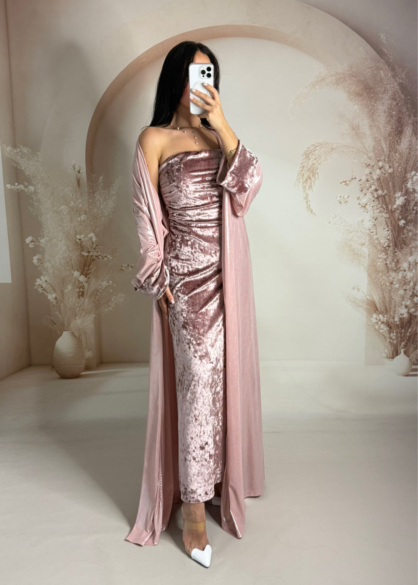 Ramazan Pelerinli Elbise Takımı – Pembe