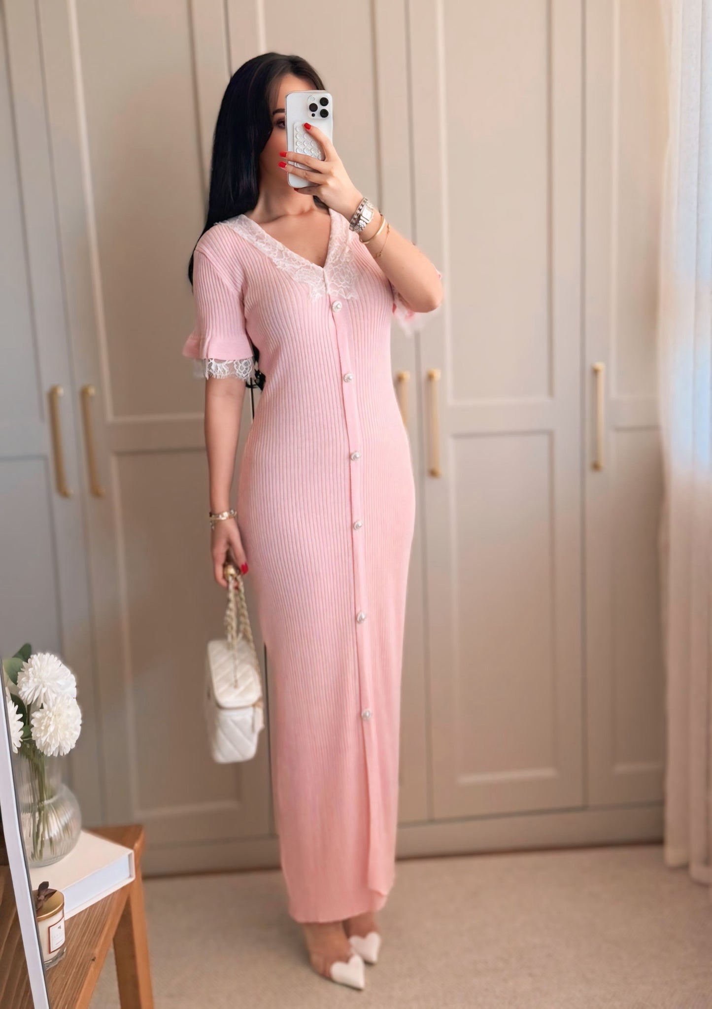 Beren Dantel Elbise-Pembe