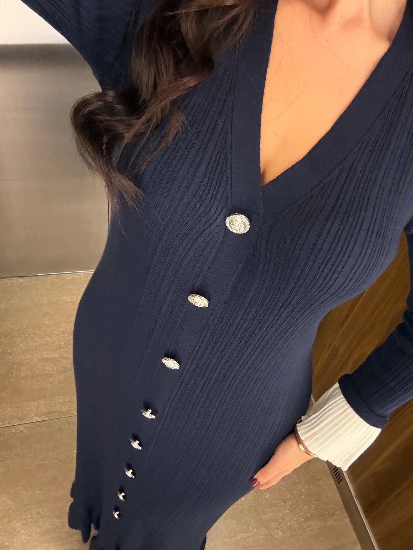 Luna Lacivert Premium Triko Elbise