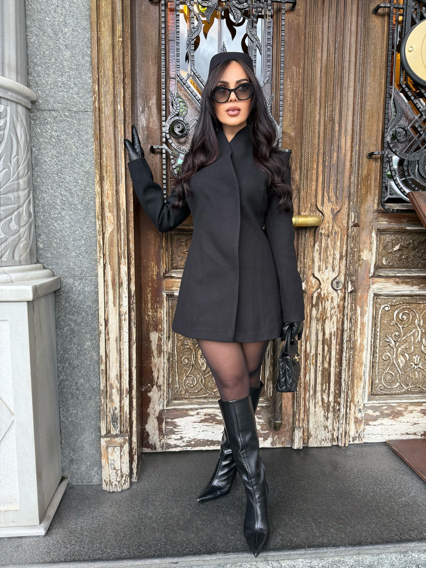 Cannes Siyah Kaşe Kaban