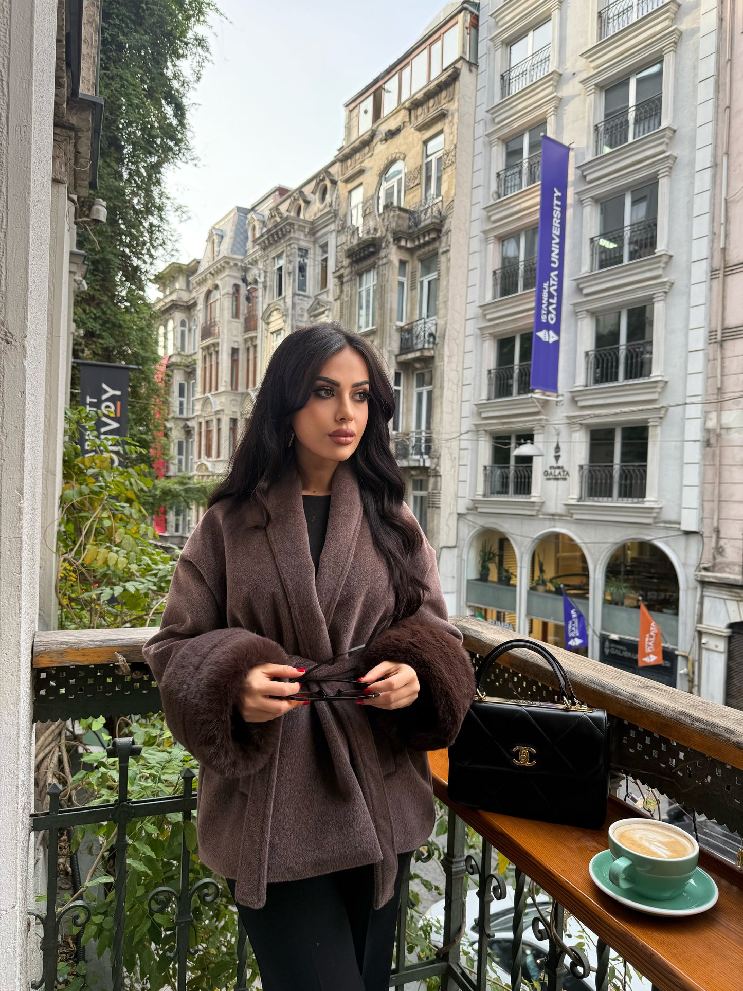 Monaco Kahverengi Premium Kürklü Kaban