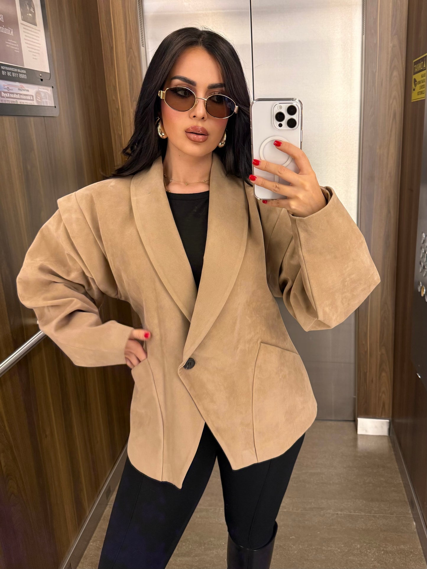 Alyana Süet Moka Bomber Ceket